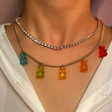 Crystal Tennis Chain Necklaces For Women, Mushroom Charm Rhinestone Jewelry