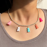 Crystal Tennis Chain Necklaces For Women, Mushroom Charm Rhinestone Jewelry