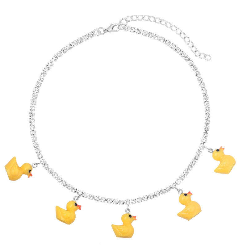 Crystal Tennis Chain Necklaces For Women, Mushroom Charm Rhinestone Jewelry