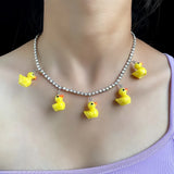 Crystal Tennis Chain Necklaces For Women, Mushroom Charm Rhinestone Jewelry