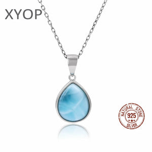 925 Sterling Silver Larimar Pendant Necklace Classic Gift