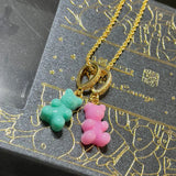 Candy Bear Zircon Choker Necklace Stainless Steel Ball Chain Party Jewelry