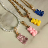Candy Bear Zircon Choker Necklace Stainless Steel Ball Chain Party Jewelry