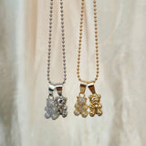 Candy Bear Zircon Choker Necklace Stainless Steel Ball Chain Party Jewelry