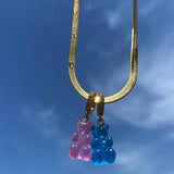 Candy Bear Zircon Choker Necklace Stainless Steel Ball Chain Party Jewelry