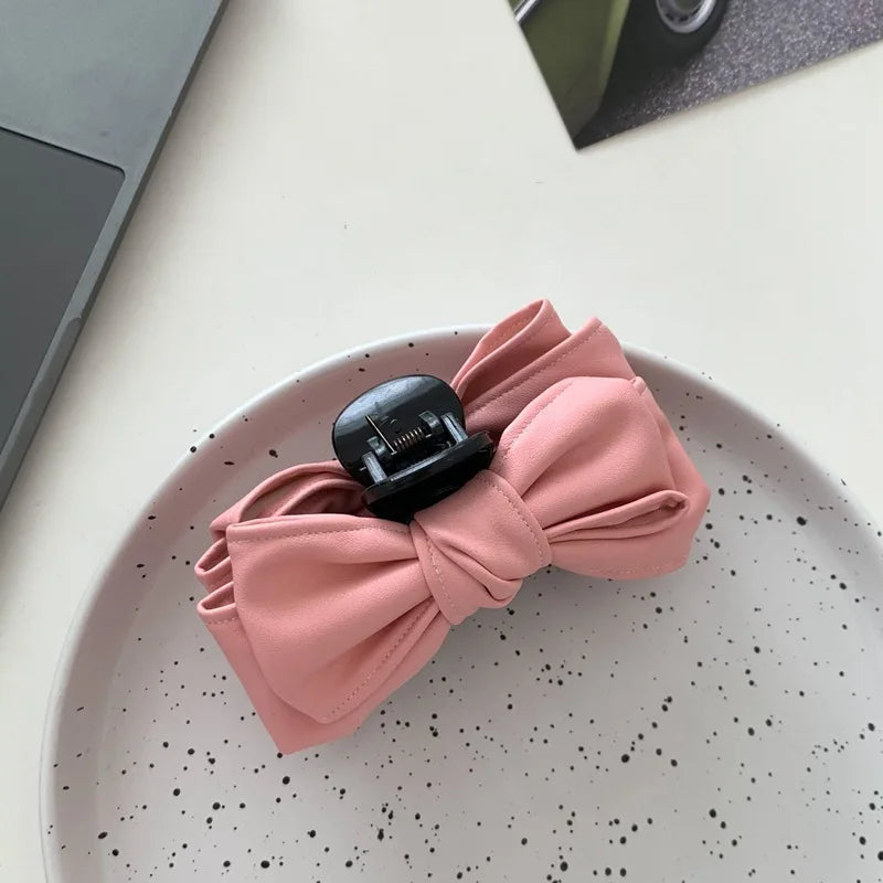 Candy Leather Bow Hairpin Girl Pink Hair Claws Charm Y2K