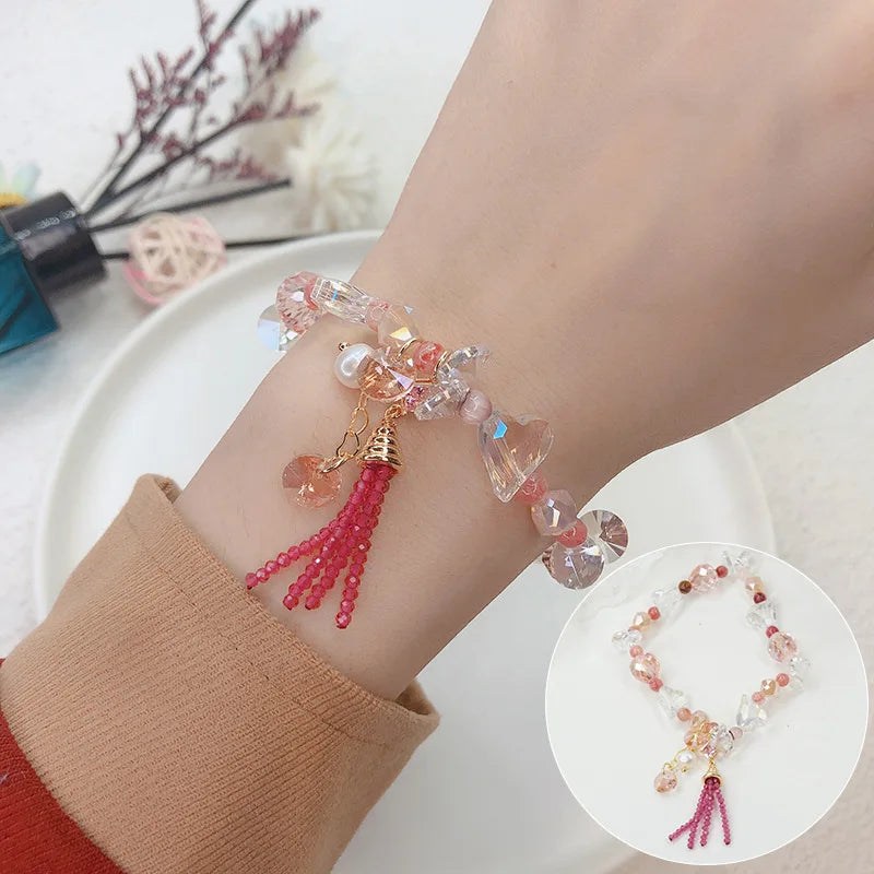 Candy Flash Crystal Bracelet with Tassel Pendant for Women