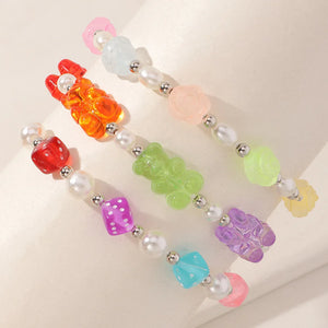 Resin Bear Dice Little Flowers Bracelet Set for Girls