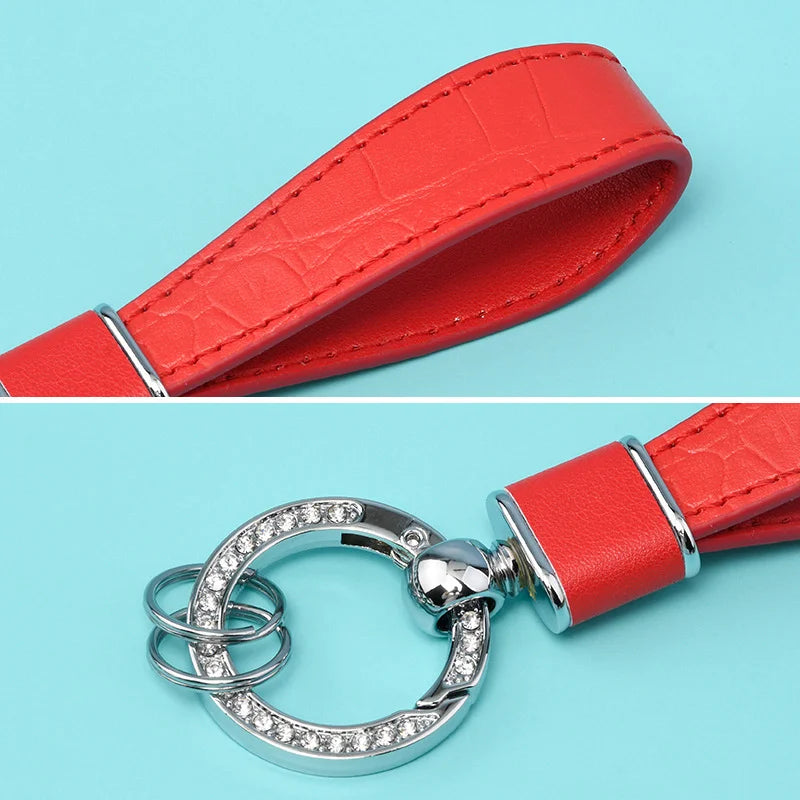 Crystal Keyring Pendant Leather Keychain for Women