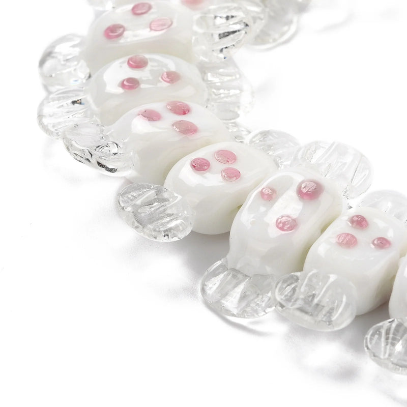 Polka Dot Striped Print Lampwork Glass Beads Strand