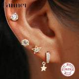 925 Silver CZ Stud Earrings Geometric Design Cartilage Piercing - W5