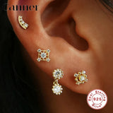 925 Silver CZ Stud Earrings Geometric Design Cartilage Piercing - W5