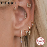 925 Silver CZ Stud Earrings Geometric Design Cartilage Piercing - W5