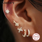 925 Silver CZ Stud Earrings Geometric Design Cartilage Piercing - W5