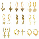 925 Sterling Silver Hoop Earrings For Women Cross Bee Leopard Head Pendant