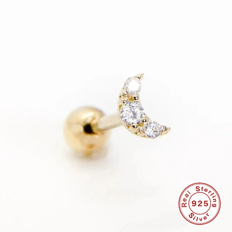 925 Silver Moon & Leaves Ear Stud for Women