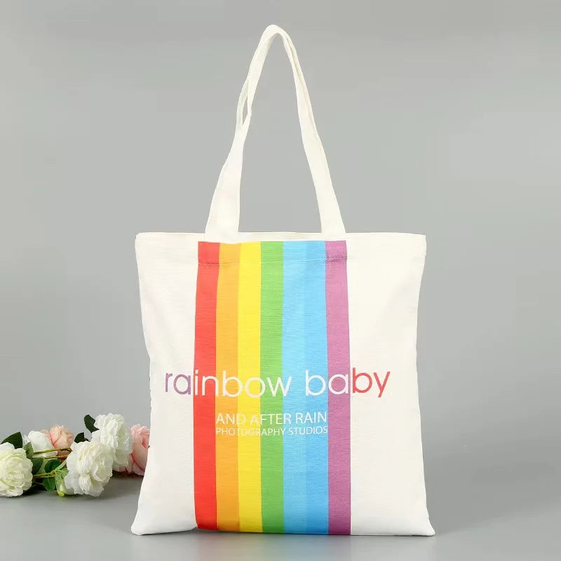 Rainbow Shoulder Bag for Girls Large Canvas Shopping Bag