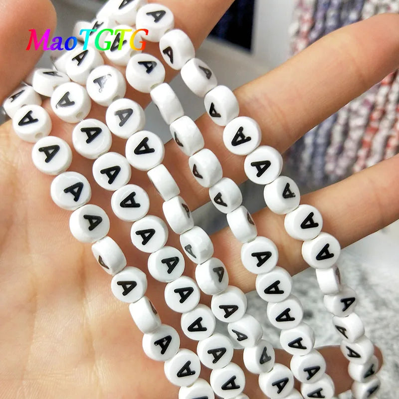 Capital Letters Ceramic Beads 4x8mm Flat Round DIY Porcelain Beads