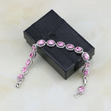 Oval Pink CZ Charm 925 Silver Bracelet Vintage