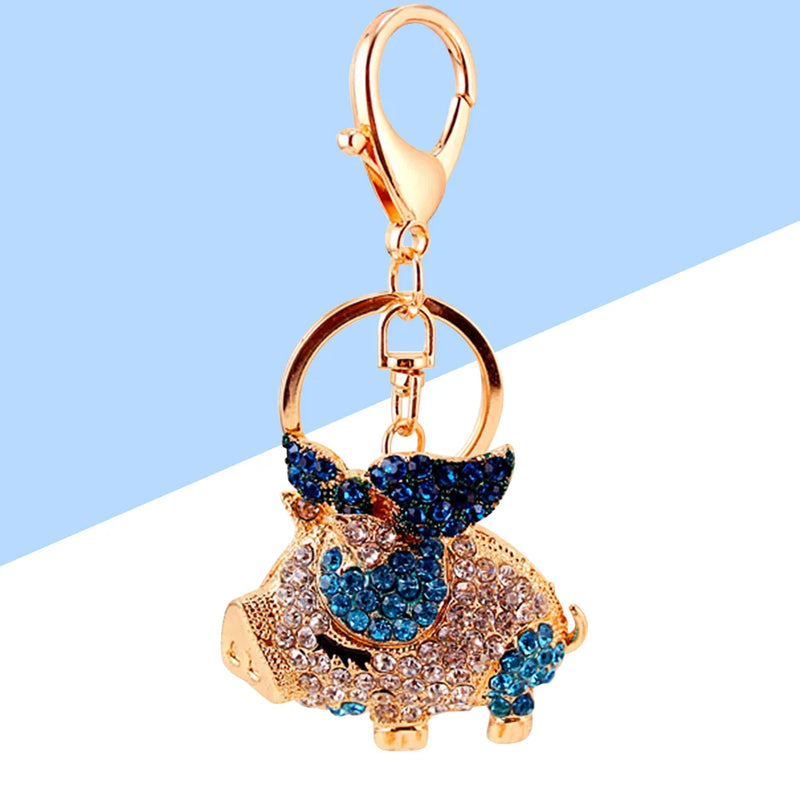 Car Crystal Hanging Accessories Key Chain Metal Handbag Charms Pig Keychain Ring