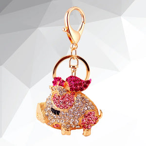 Car Crystal Hanging Accessories Key Chain Metal Handbag Charms Pig Keychain Ring