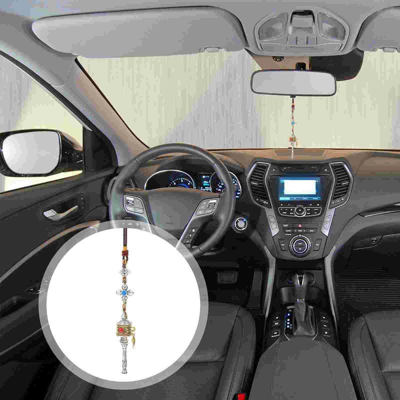 Car Rearview Mirror Prayer Wheel Pendant Chinese Decor Ornament