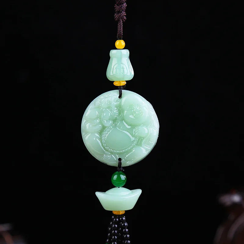 Jade Gourd Guan Yin Maitreya Car Pendant