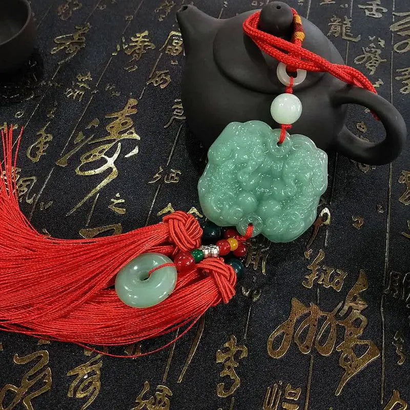 Chinese High-End Jade Pixiu Rearview Mirror Car Interior Pendant
