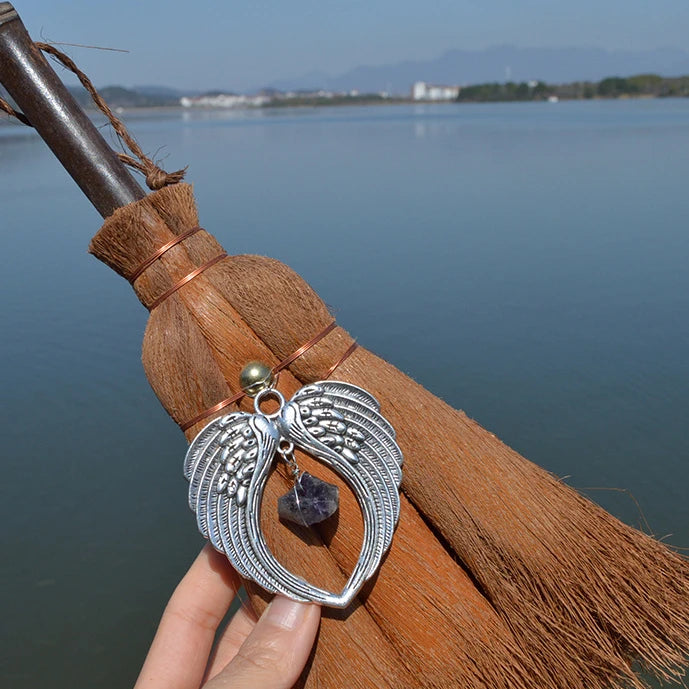 Car Wicca Witch Broom Crystal Pendant - Quartz Witch Accessories
