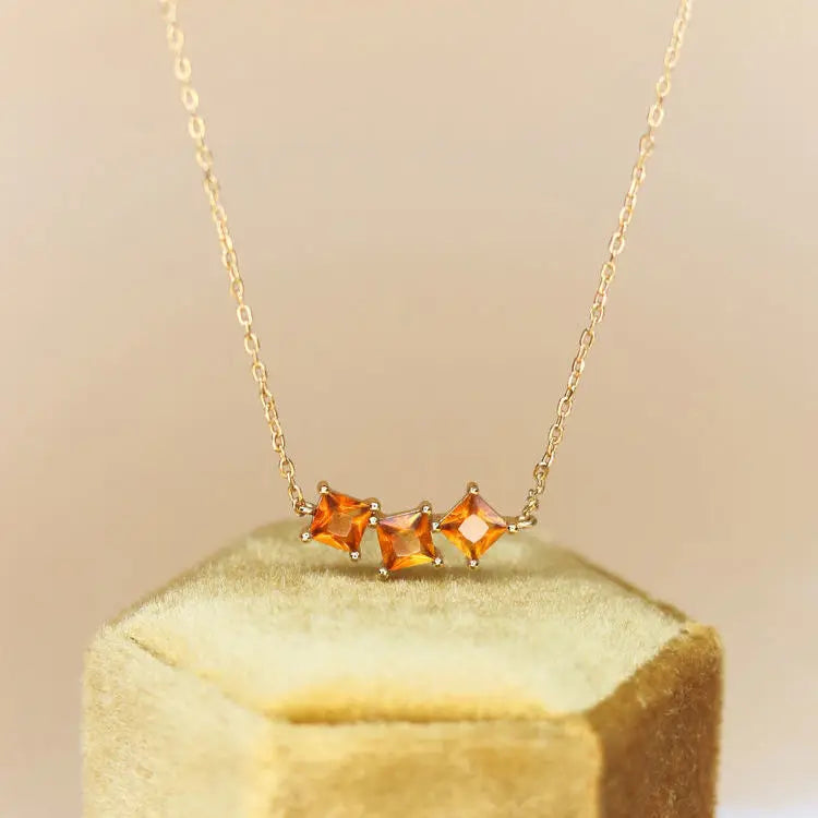 Deep Citrine Lucky Clavicle Necklace - Sterling Silver