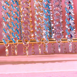 Caraquet Pink Crystal Choker Necklace Silver Punk Hip Hop Jewelry