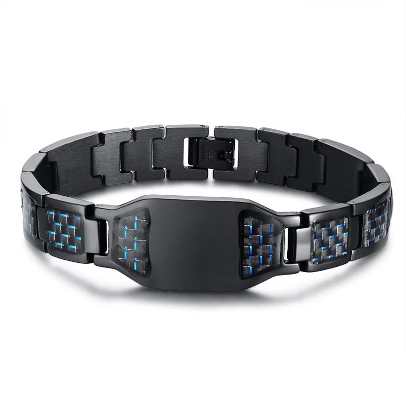Carbon Fiber Bracelet Men Star of David Logo Stainless Steel Hand Chain