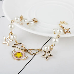 Card Captor Sakura Bracelet Pink Sakura Pearl Hollow Star Anime Girl Jewelry