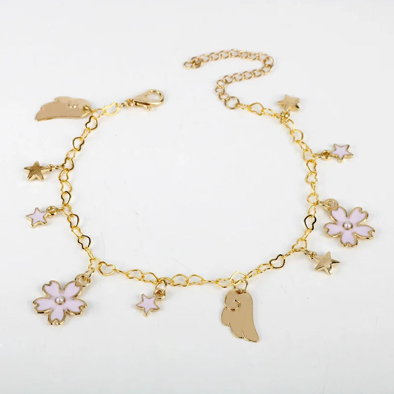 Card Captor Sakura Bracelet Pink Sakura Pearl Hollow Star Anime Girl Jewelry