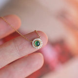 Cardamom Emerald Inlaid Gem s925 Silver Plated 18K Necklace Daisy Sun Pendant