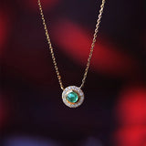 Cardamom Emerald Inlaid Gem s925 Silver Plated 18K Necklace Daisy Sun Pendant