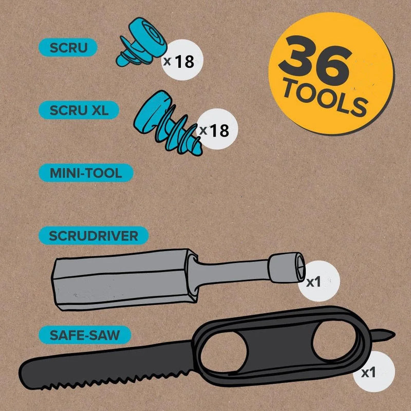 Cardboard Construction Kit Expansion Pack w/ Reusable SCREW 2 Tools for Kids 4+