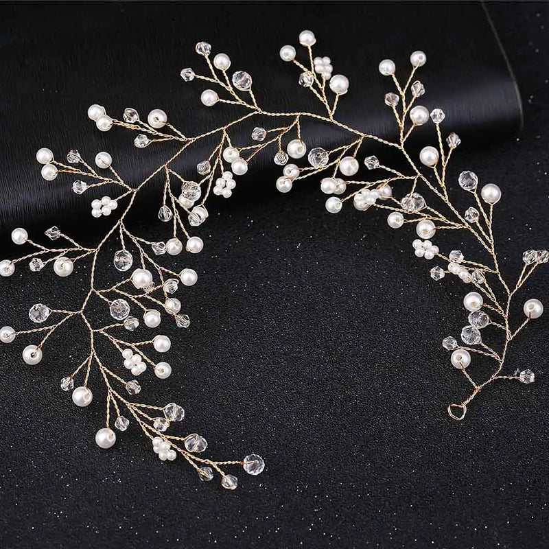 Carddoor Bridal Pearl Crystal Leaves Headpiece