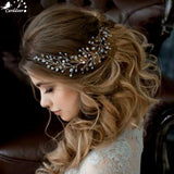Carddoor Bridal Pearl Crystal Leaves Headpiece