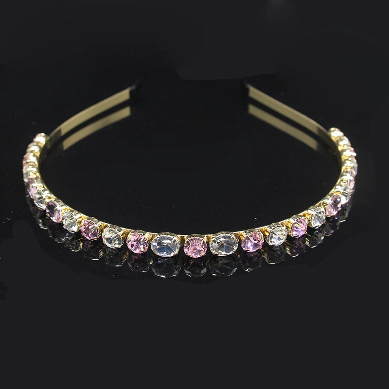 Round Crystal Hair Hoop Multicolor Rhinestone Accessories Ladies Wedding Tiara