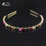 Round Crystal Hair Hoop Multicolor Rhinestone Accessories Ladies Wedding Tiara