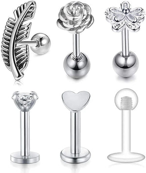 Cartilage Spiral Stud Earrings-daisy flower rose feather heart