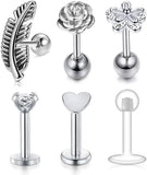 Cartilage Spiral Stud Earrings-daisy flower rose feather heart
