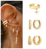 925 Sterling Silver Star Stacked Hoop Earrings Punk Jewelry