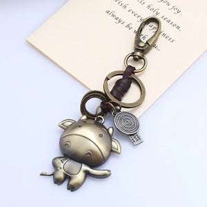 Zodiac Keychain Leather Key Pendant Retro Hand-woven Couple Accessories