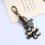 Zodiac Keychain Leather Key Pendant Retro Hand-woven Couple Accessories