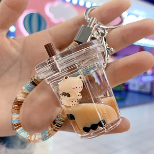 Bubble Milk Tea Bear Liquid Keychain Girl Bag Pendant Mug Keyring Gift