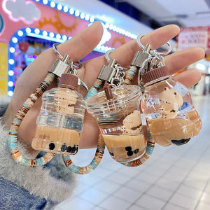 Bubble Milk Tea Bear Liquid Keychain Girl Bag Pendant Mug Keyring Gift