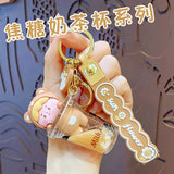 Caramel Milk Tea Cup Rabbit Keychain Quicksand Bunny Doll Key Ring Handbag Penda