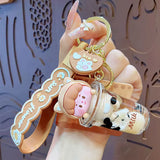 Caramel Milk Tea Cup Rabbit Keychain Quicksand Bunny Doll Key Ring Handbag Penda